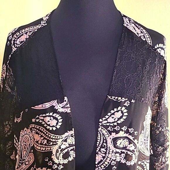 Cato Sheer Black & Pink Paisley Cardigan, Size 18/20 - Picture 2 of 6